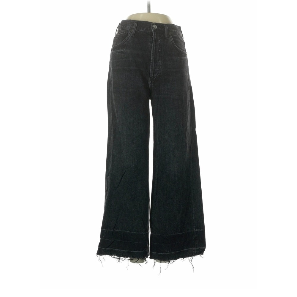 Citizens of Humanity Sacha Jeans Womens 24 Black High Rise Wide Leg Raw Hem Boho